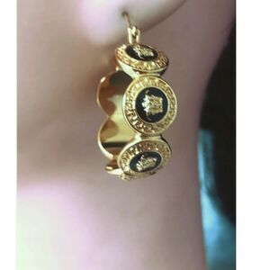 Versace Gold and Black Medallion Hoop Earrings